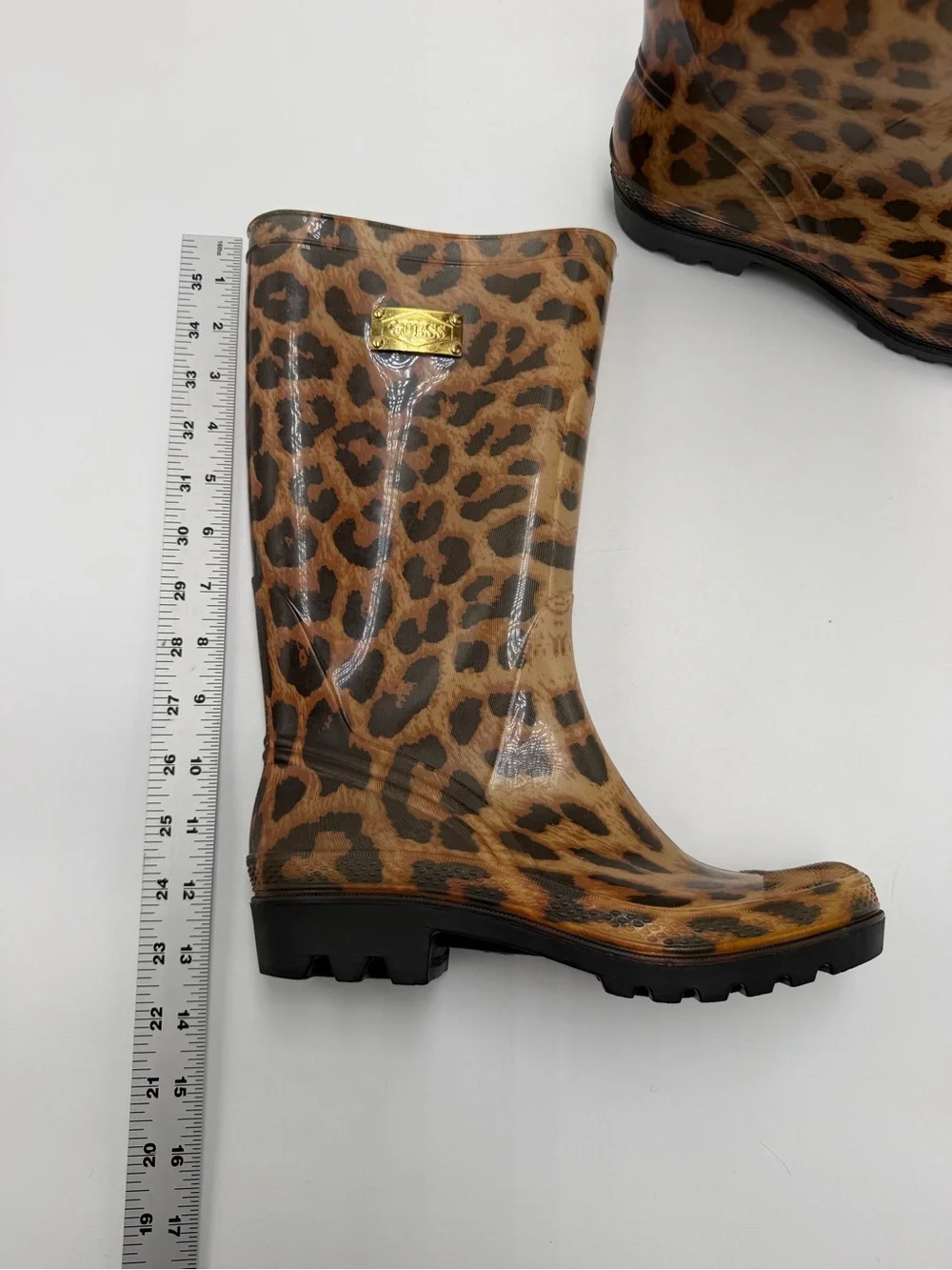 Guess Leopard Print Rain Boots Women’s Size 8 Waterproof Rubber Mid Calf